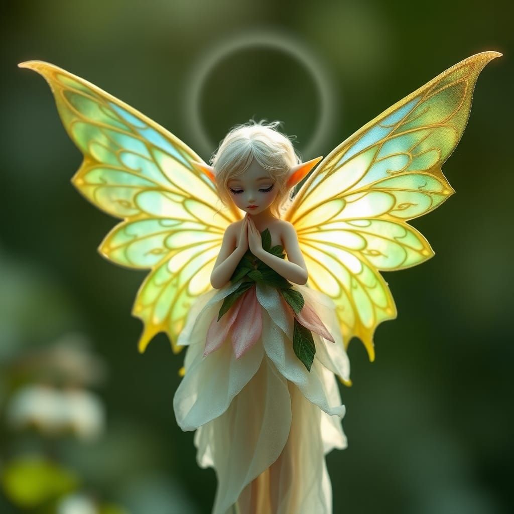 Lily of the Valley Fairy Elf with Luminescent Wings