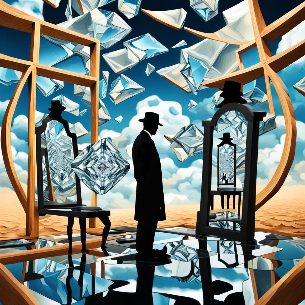 Mirror Figure in Surreal Dreamscape, Digital Art