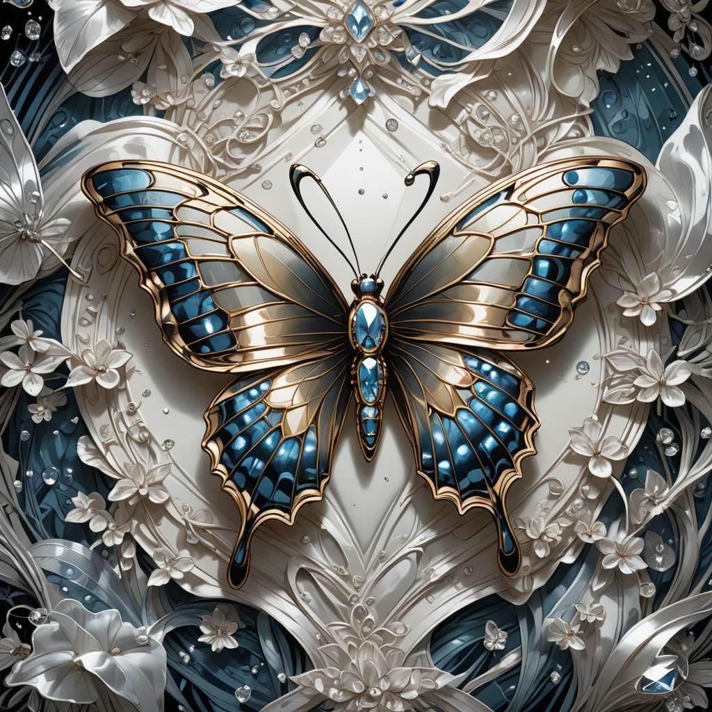 Diamond Butterfly on Silk Pillow in Comic Book Style