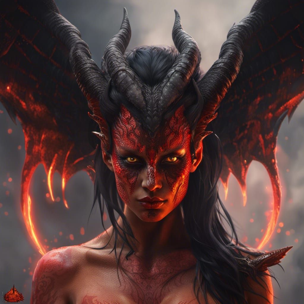 Detailed Portrait of a Female Fire Demon