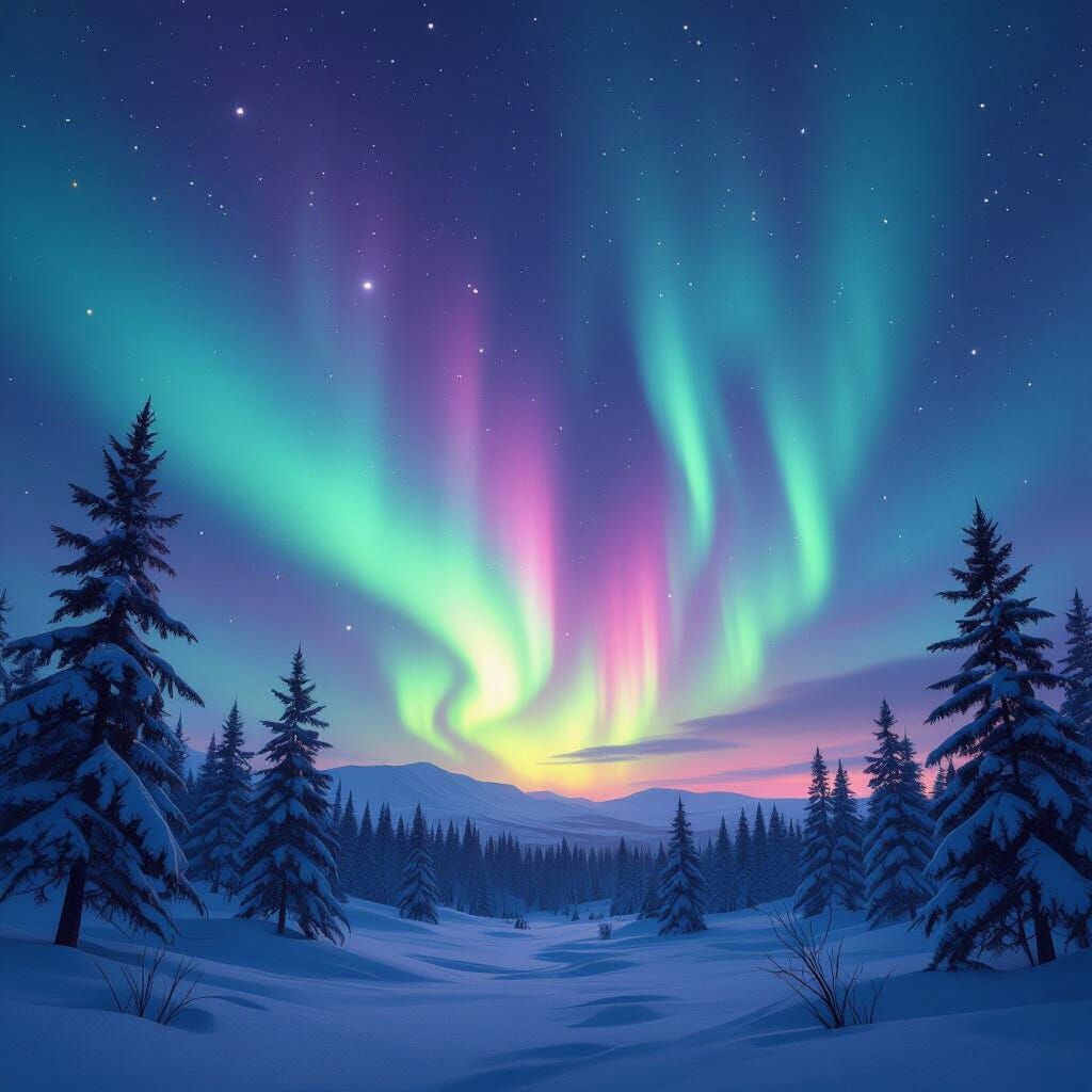 Vibrant Aurora Borealis Over Winter Forest