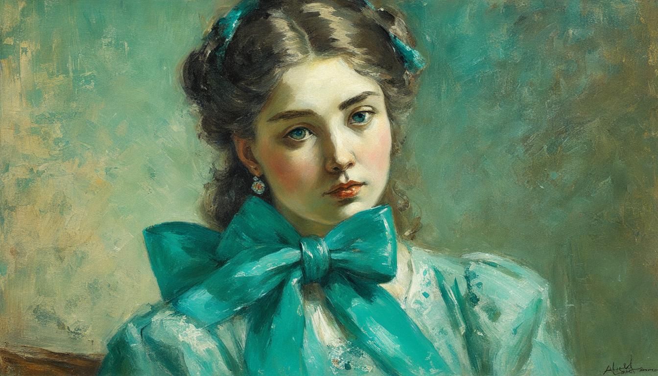 Girl with Turquoise Bow Portrait in Classical Style