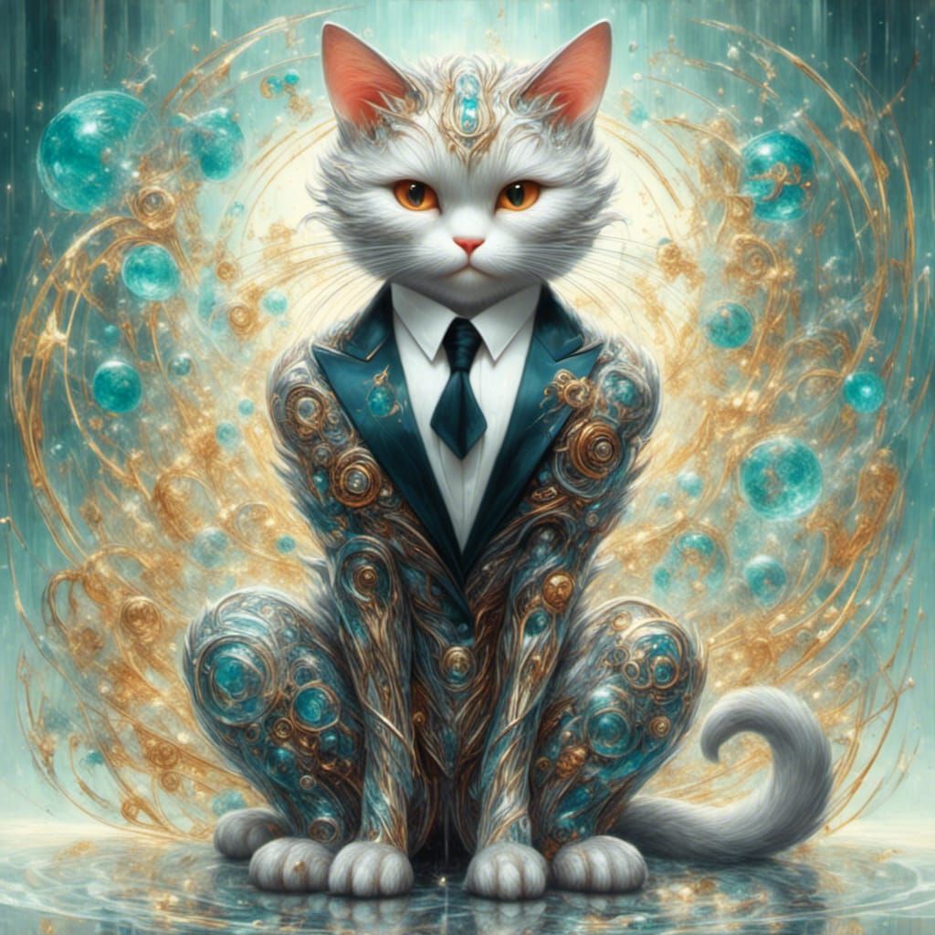 Cyborg Cat in Suit as Pin-Up Art