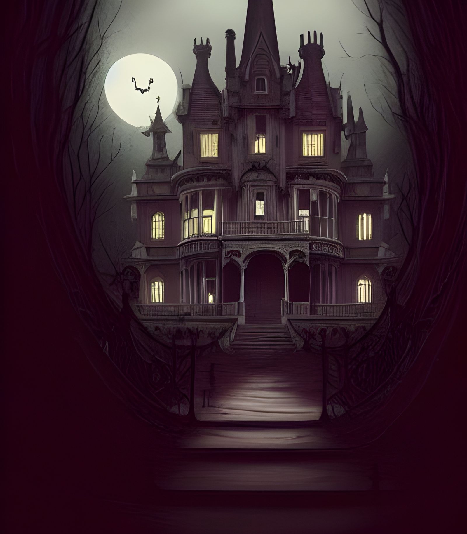 Eerie Haunted Victorian Palace in Studio Ghibli Style