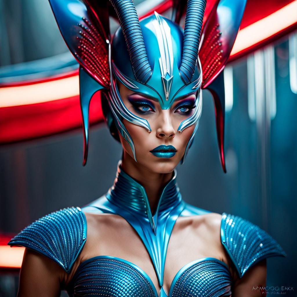 Porcelain Alien Beauty in Latex Costume