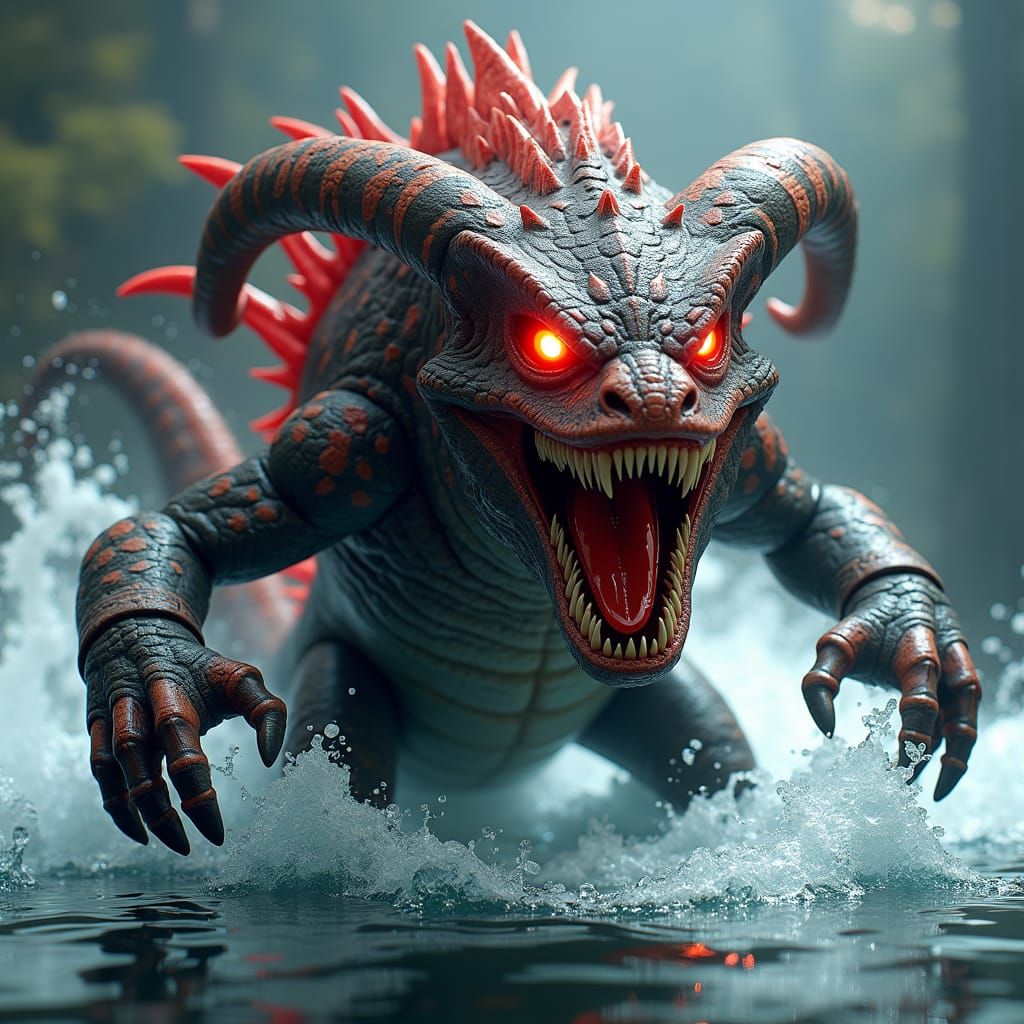 Surreal Cerberus-Megalodon Hybrid Creature