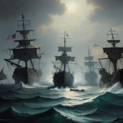 Pirate and Military Sea Battle in Horror Style