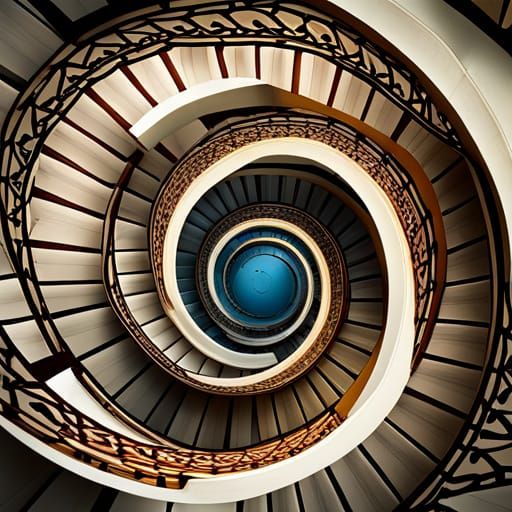 Geometric Abstract Spiral Staircase in Cubist Style