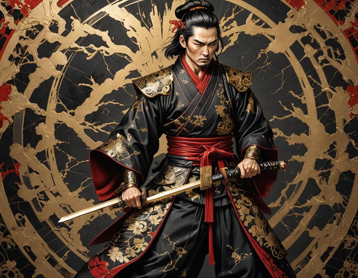 Art Deco Samurai with Gold Kintsugi Digital Painting