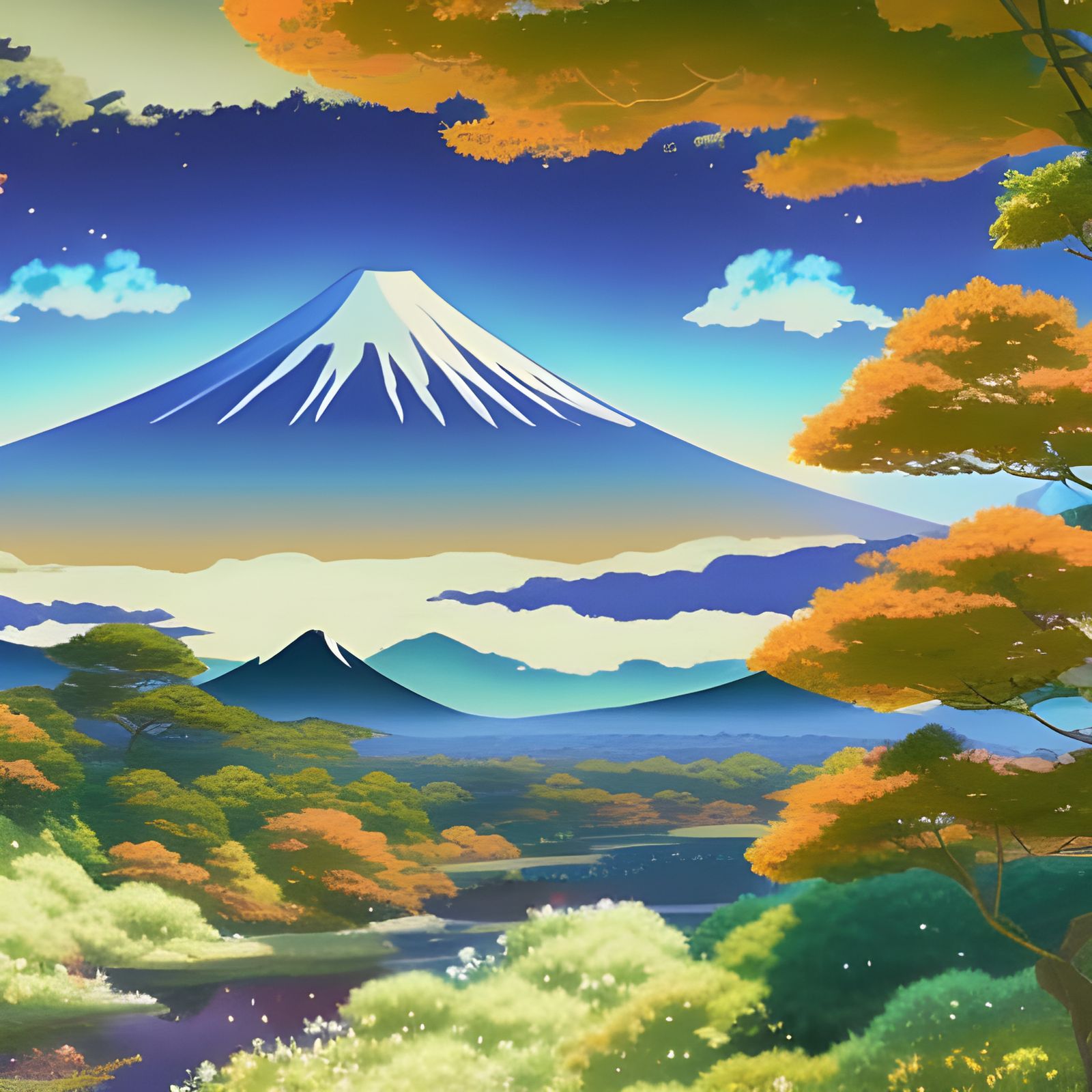 Mt. Fuji Anime Landscape in Ghibli Style