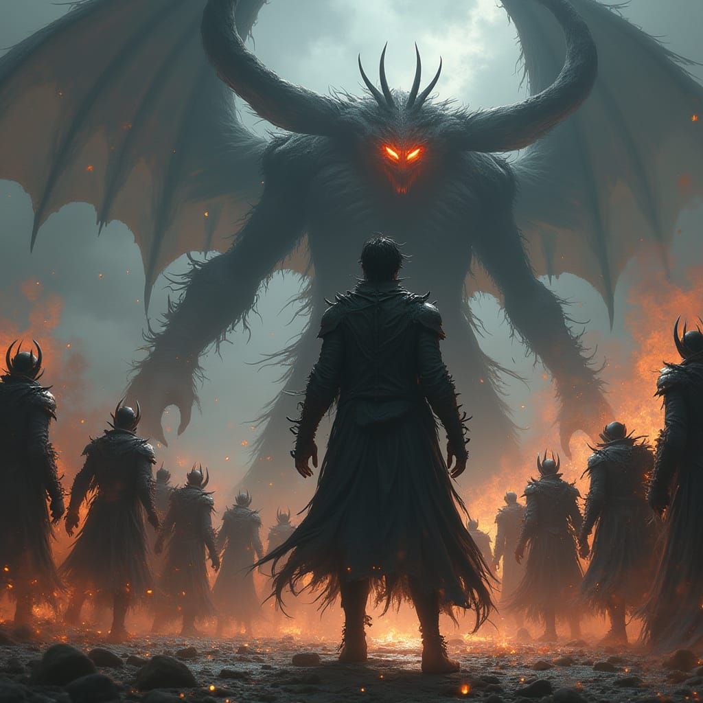 Sung Jinwoo Commands Shadow Army in Dark Fantasy Style