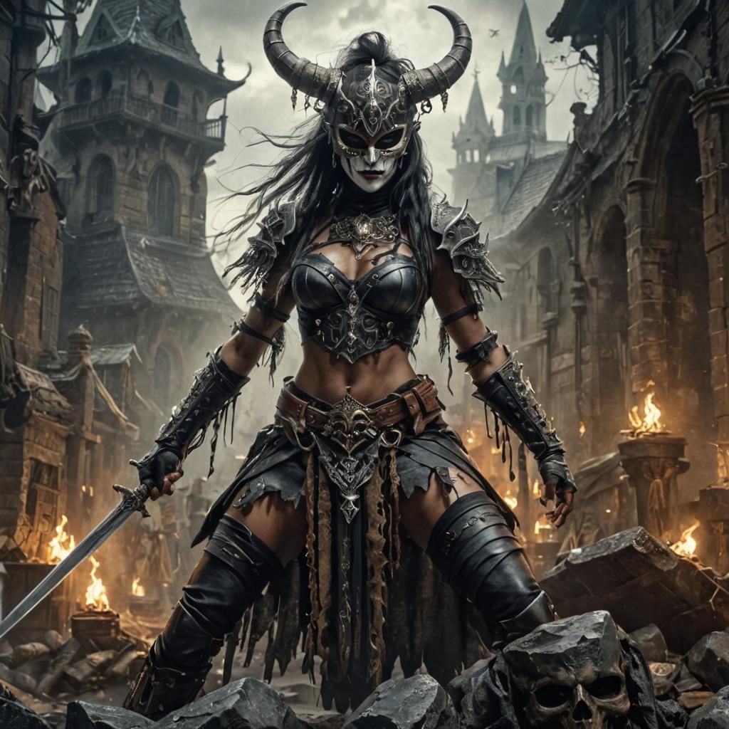 Eerie Gothic Warrior with Sword in Hand