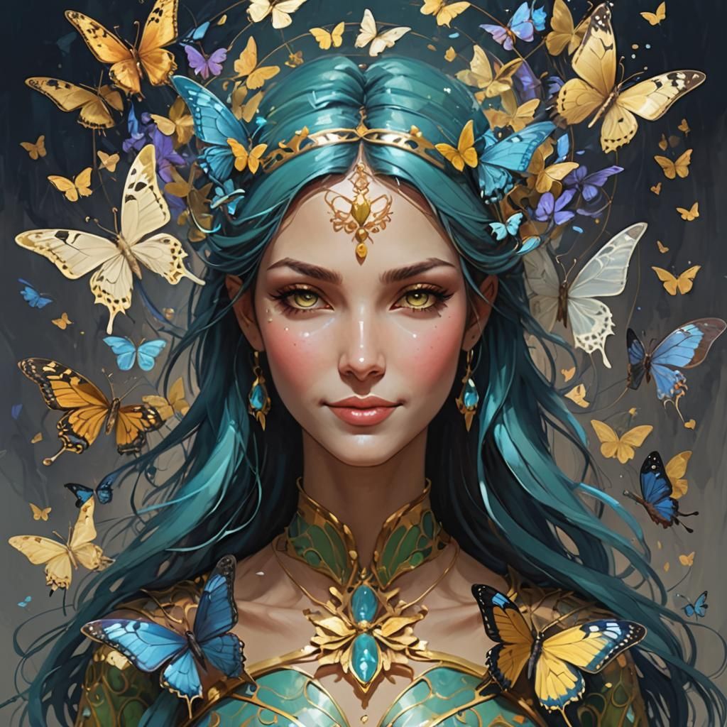 Goddess with Butterflies, Joyful Comic Art