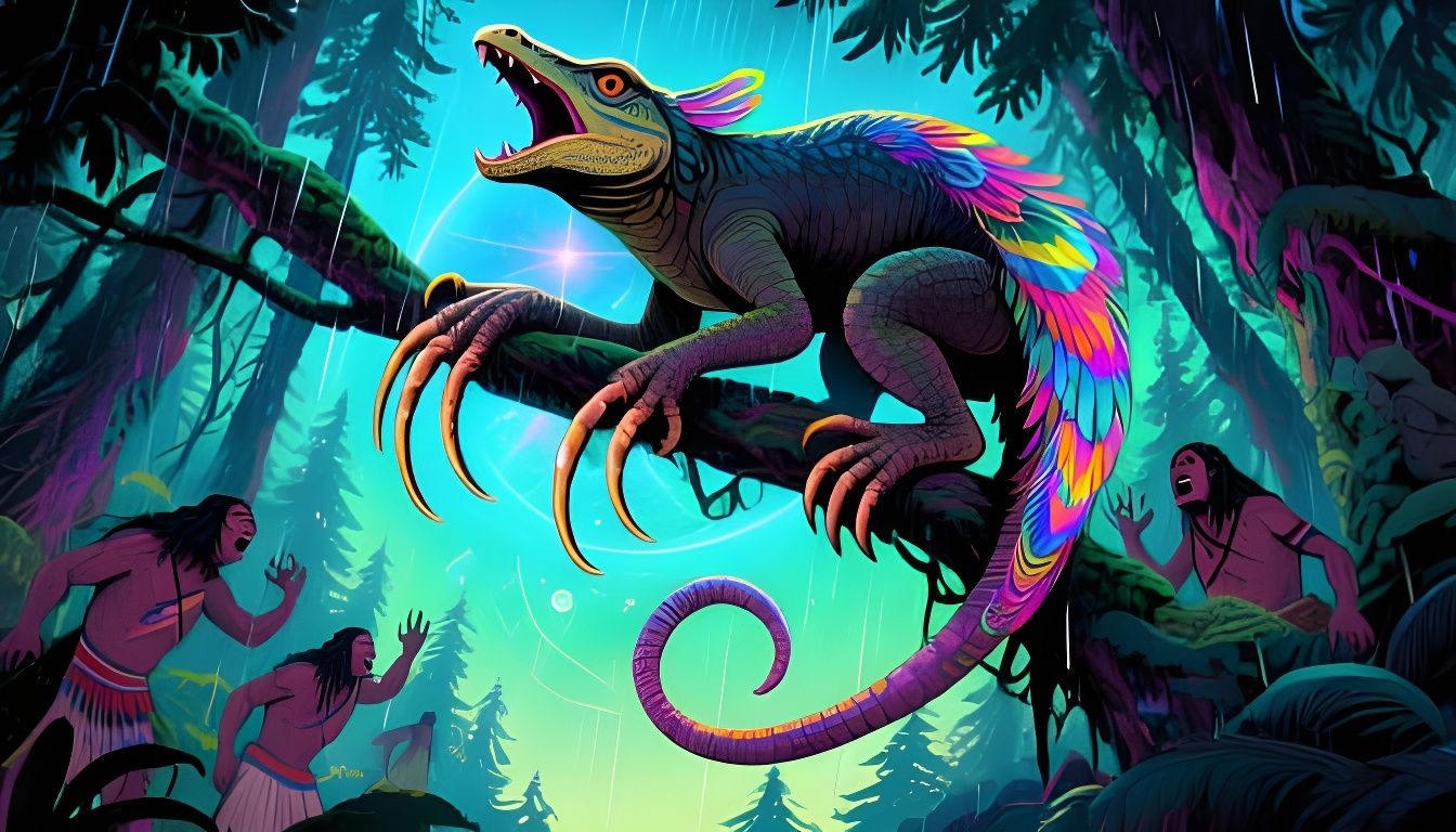 Mysterious Arboreal Animal in Neon Rainforest