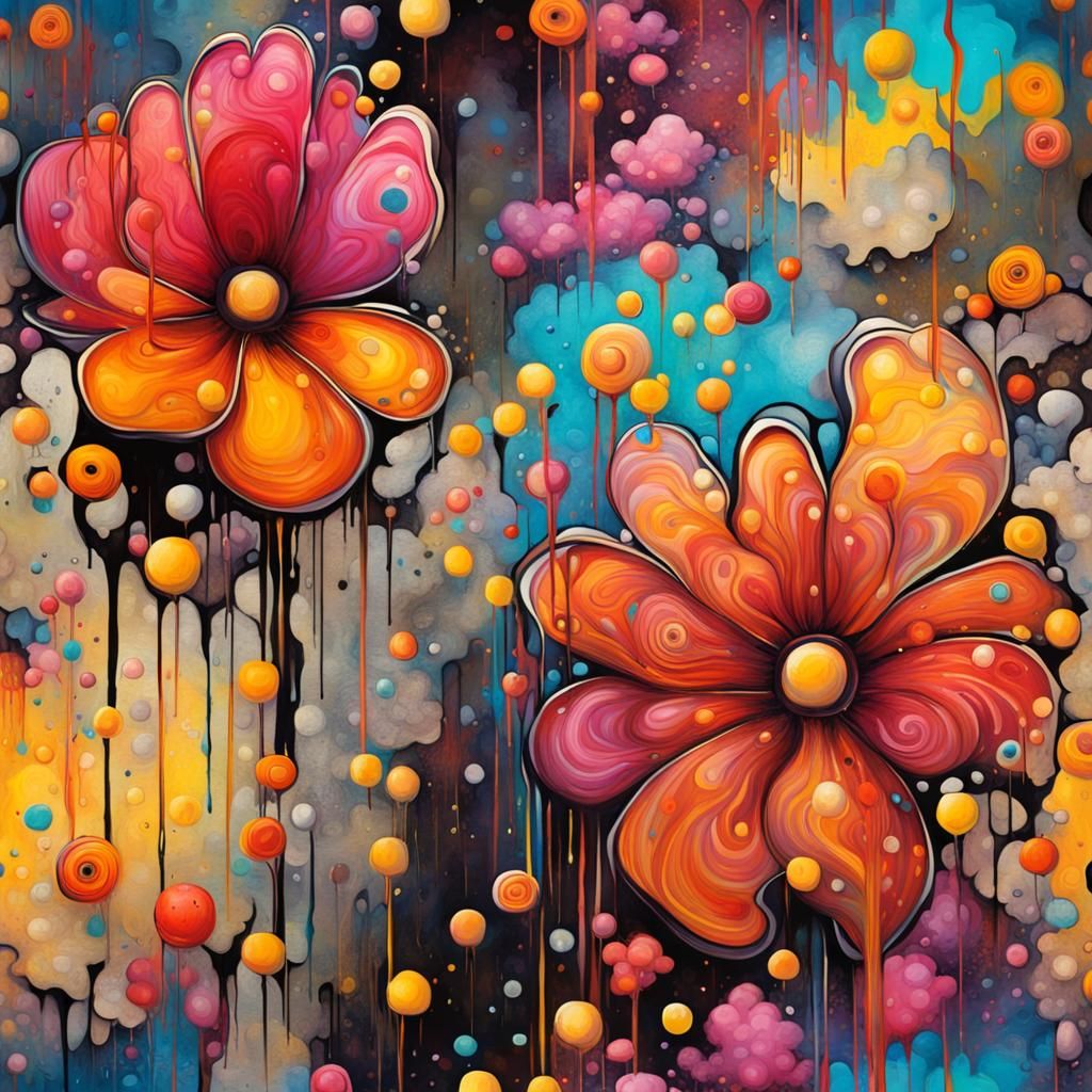 Graffiti Art Flower Background in Klimt Style