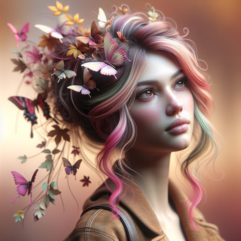 Glamour Punk Girl with Autumn Butterfly Hair