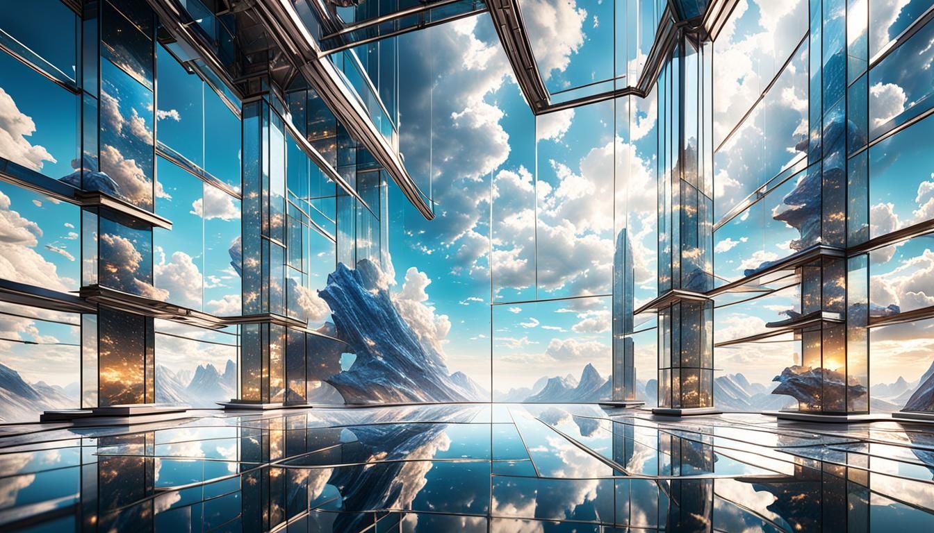 Sky and Clouds Reflecting on Glass Floor