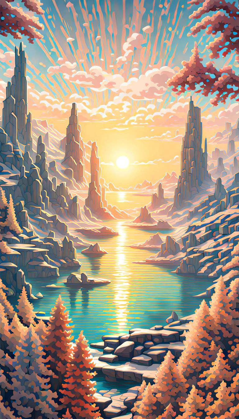 Winter Solstice Nature Scene in Solarpunk Style