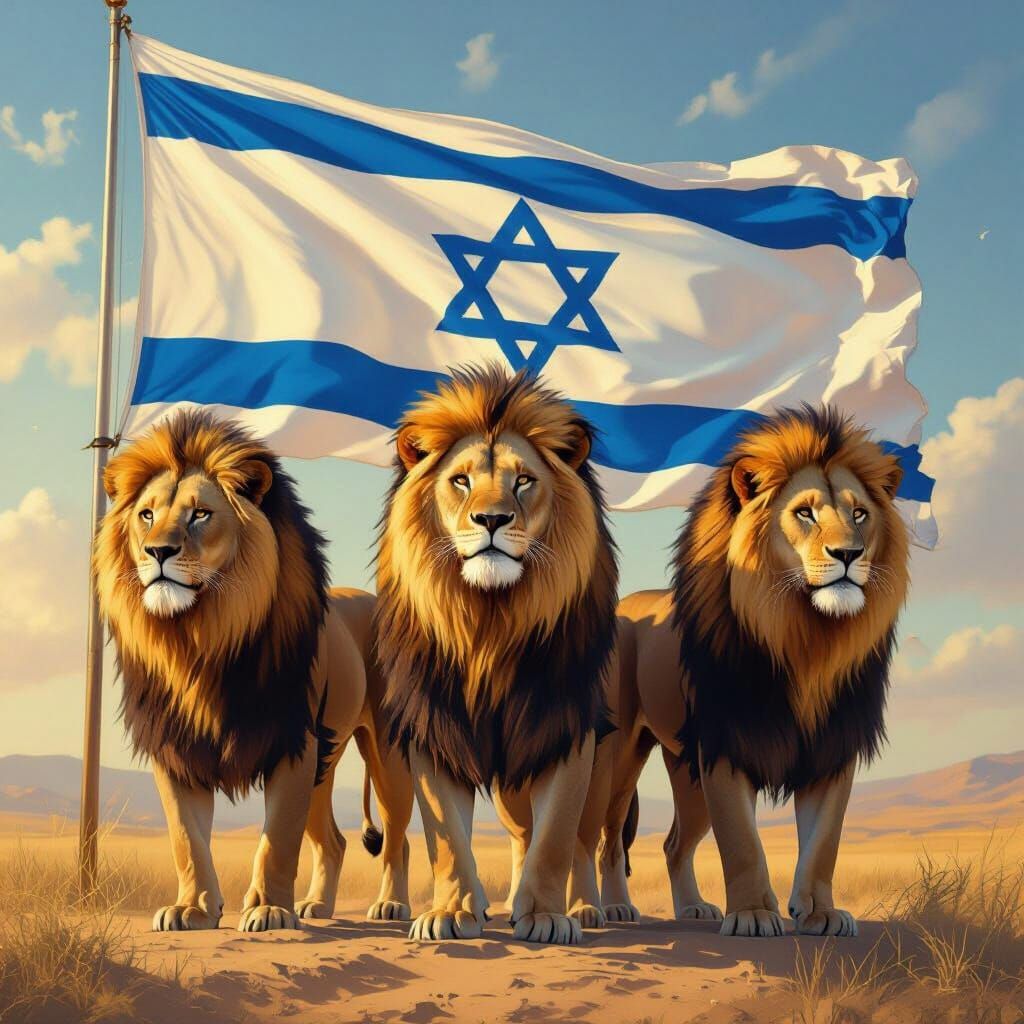 Lions Stand Proudly Before Israeli Flag