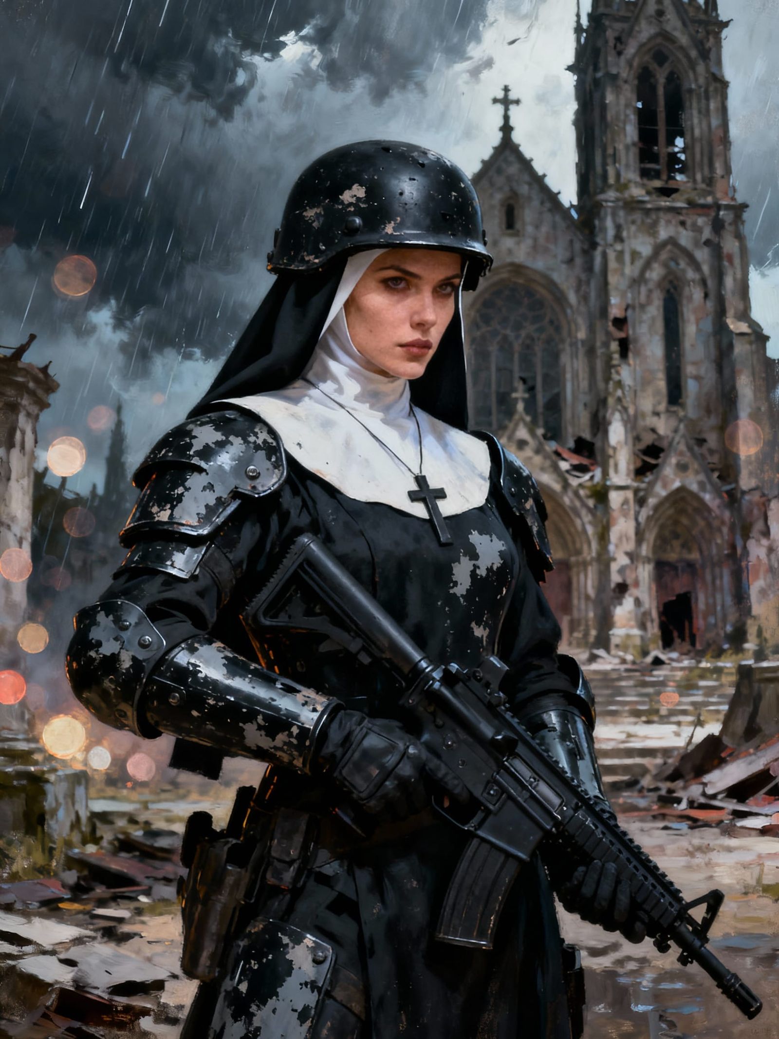 Warrior Nun in Post-Apocalyptic Church Ruins