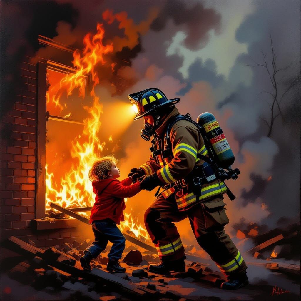Firefighter Rescues Child from Burning Building