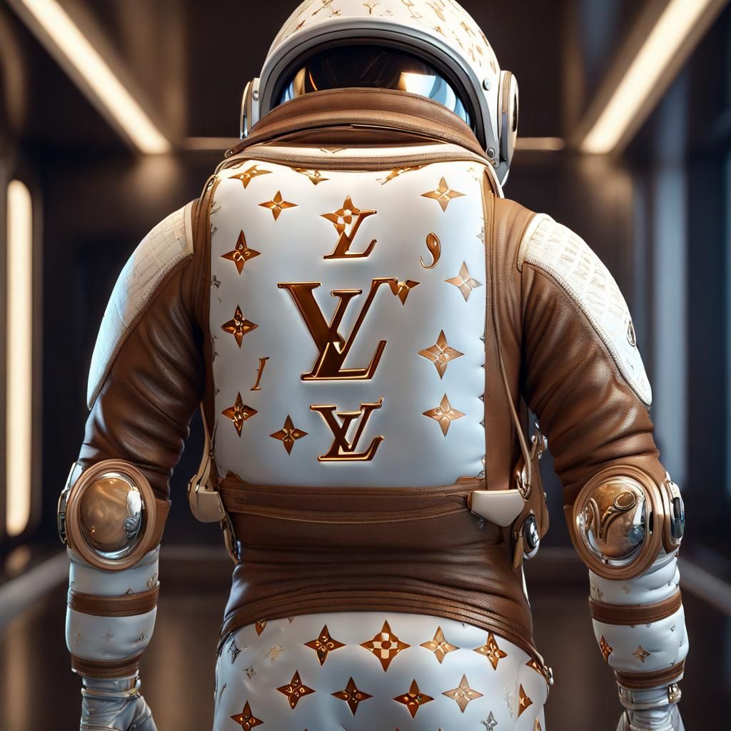 Luxurious Spacesuit with Louis Vuitton Pattern, Hyperrealist...