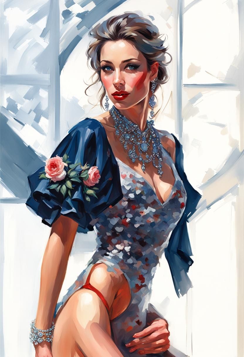 Valentine's Sensual Portrait in Oil Painting Style