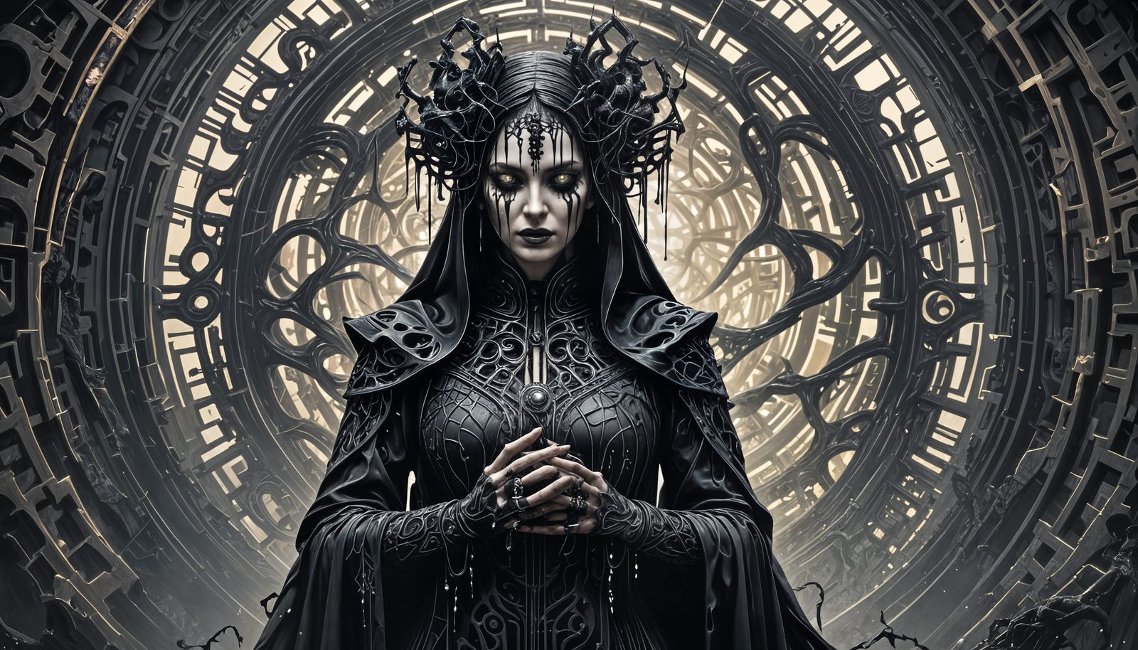 Gothic Mother Figure in Fractal Maze