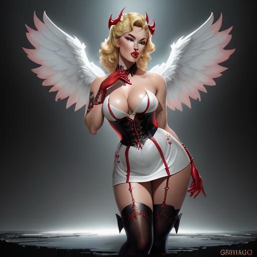 Fantasy Angel and Devil in Pinup Style