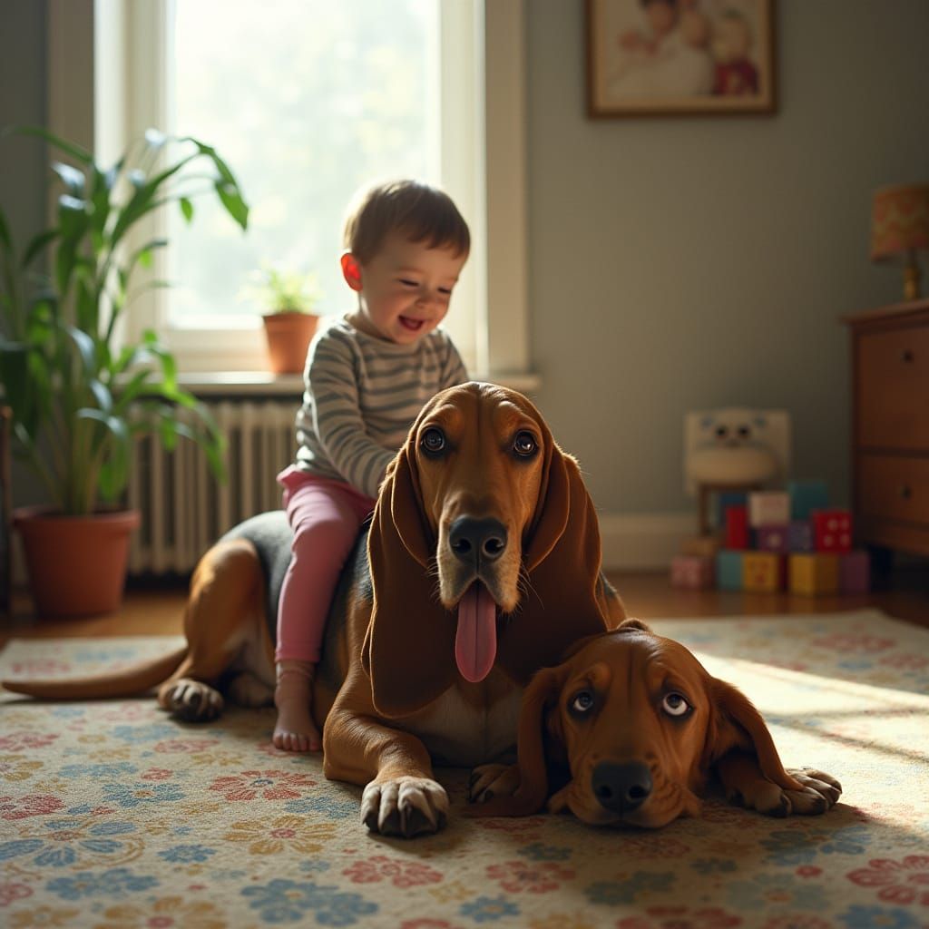 Toddler's Basset Hound Throne in Comic Living Room