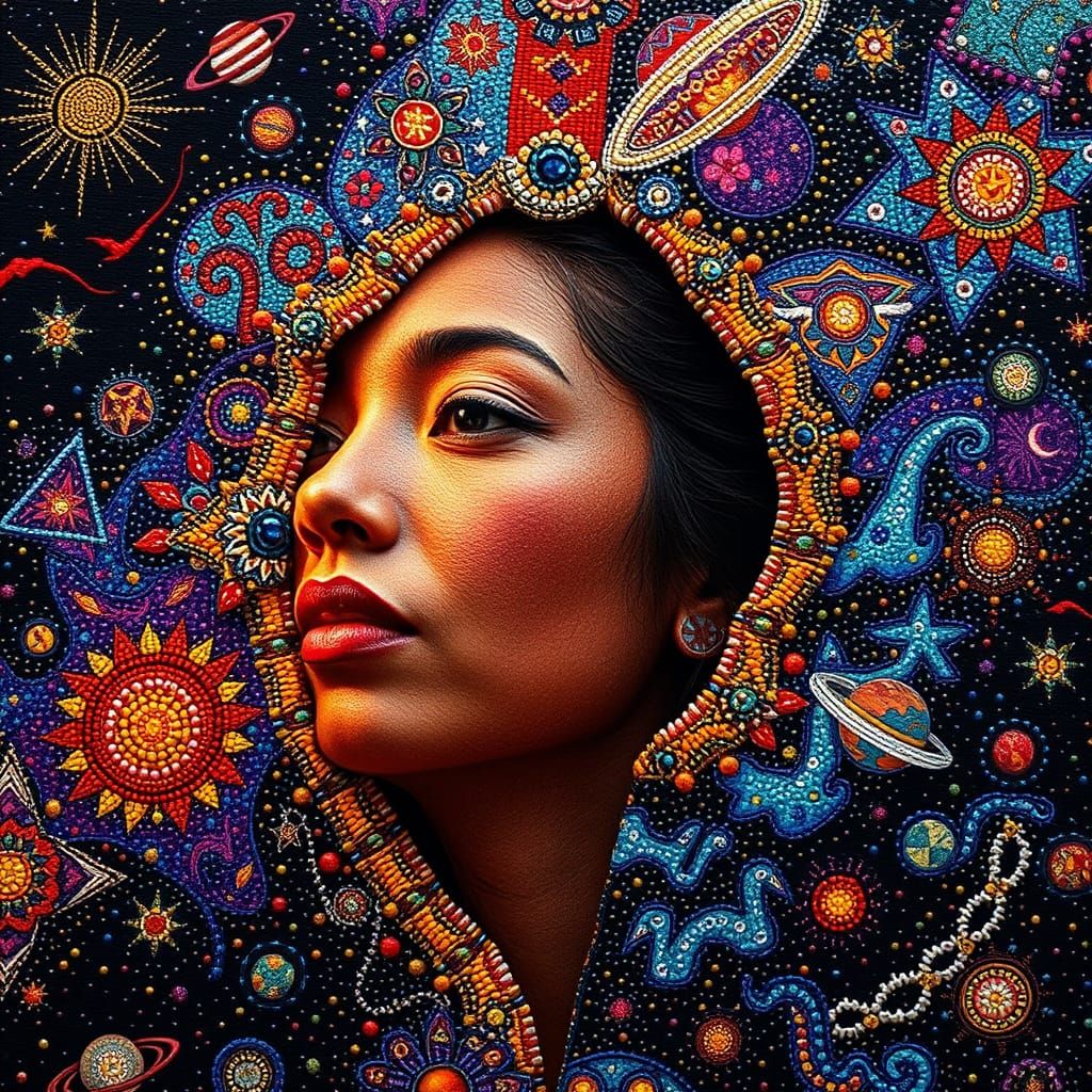 Cosmic Tapestry Face Woven With Colorful Beads