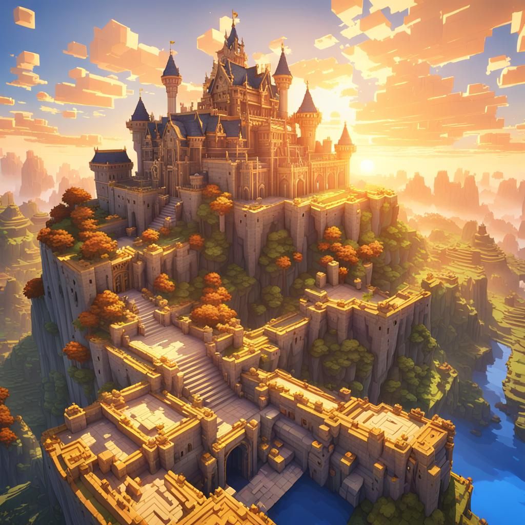 Minecraft Anime Landscape with Golden Lighting