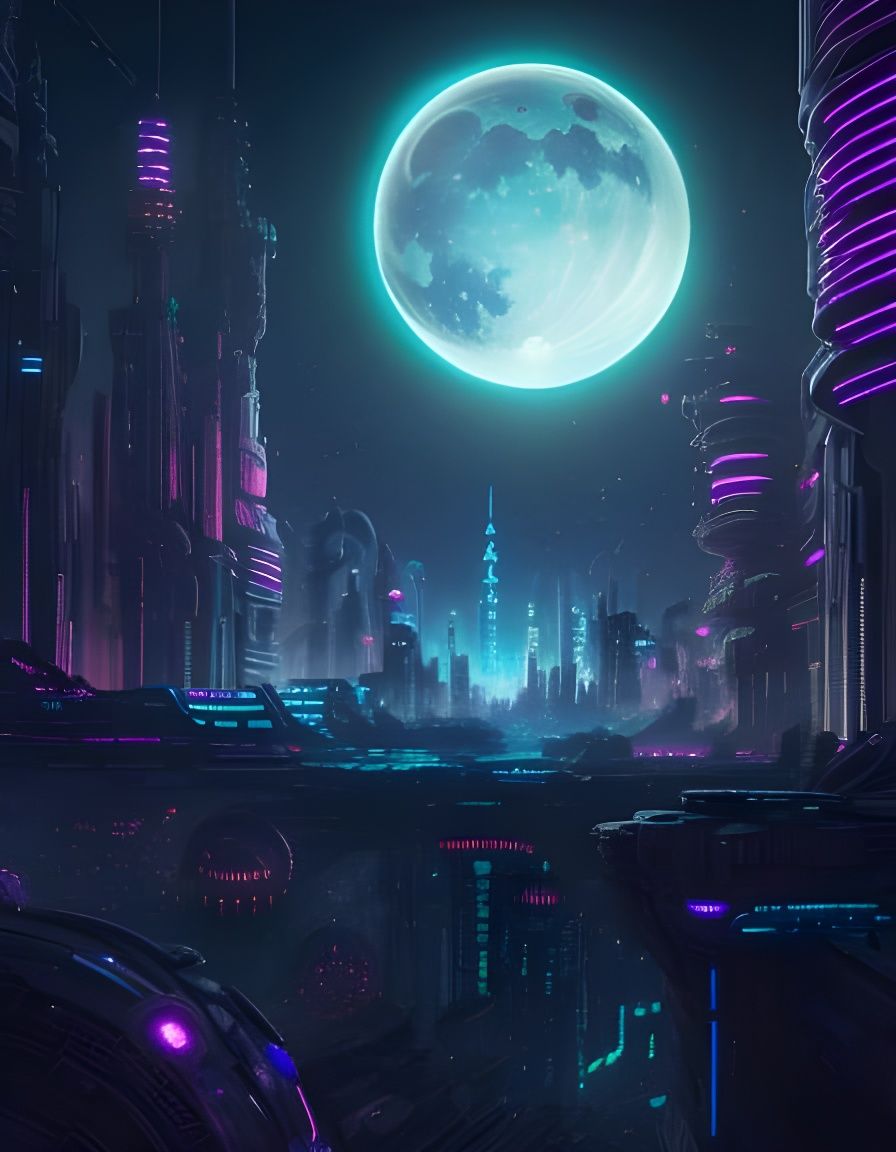 Futuristic Cyberpunk Cityscape Under Starry Sky