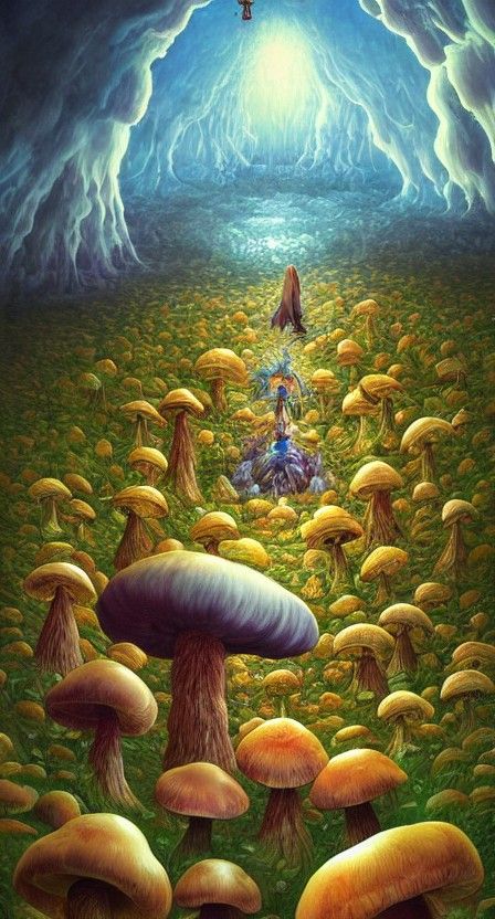 Surreal Doom Shroom Planet with Floating Figure