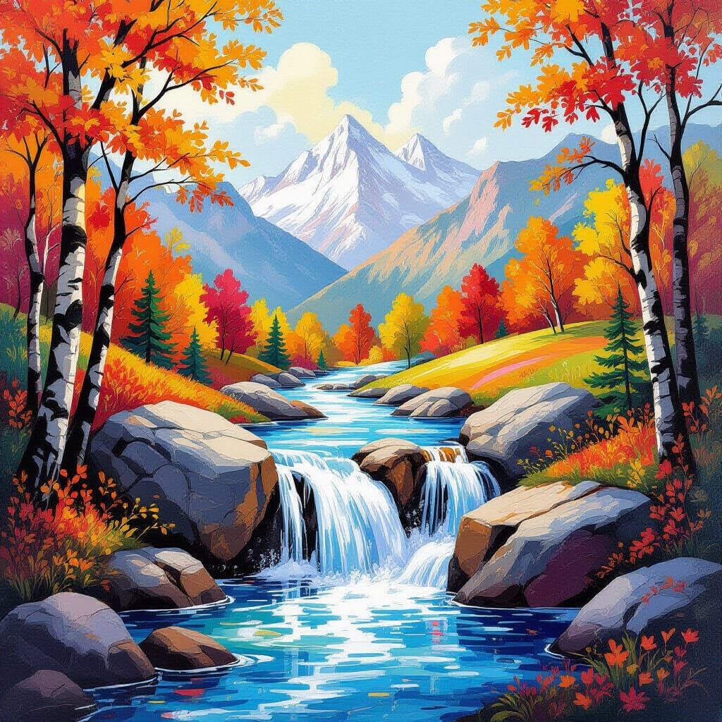 a waterfall in the mountains during autumn 122