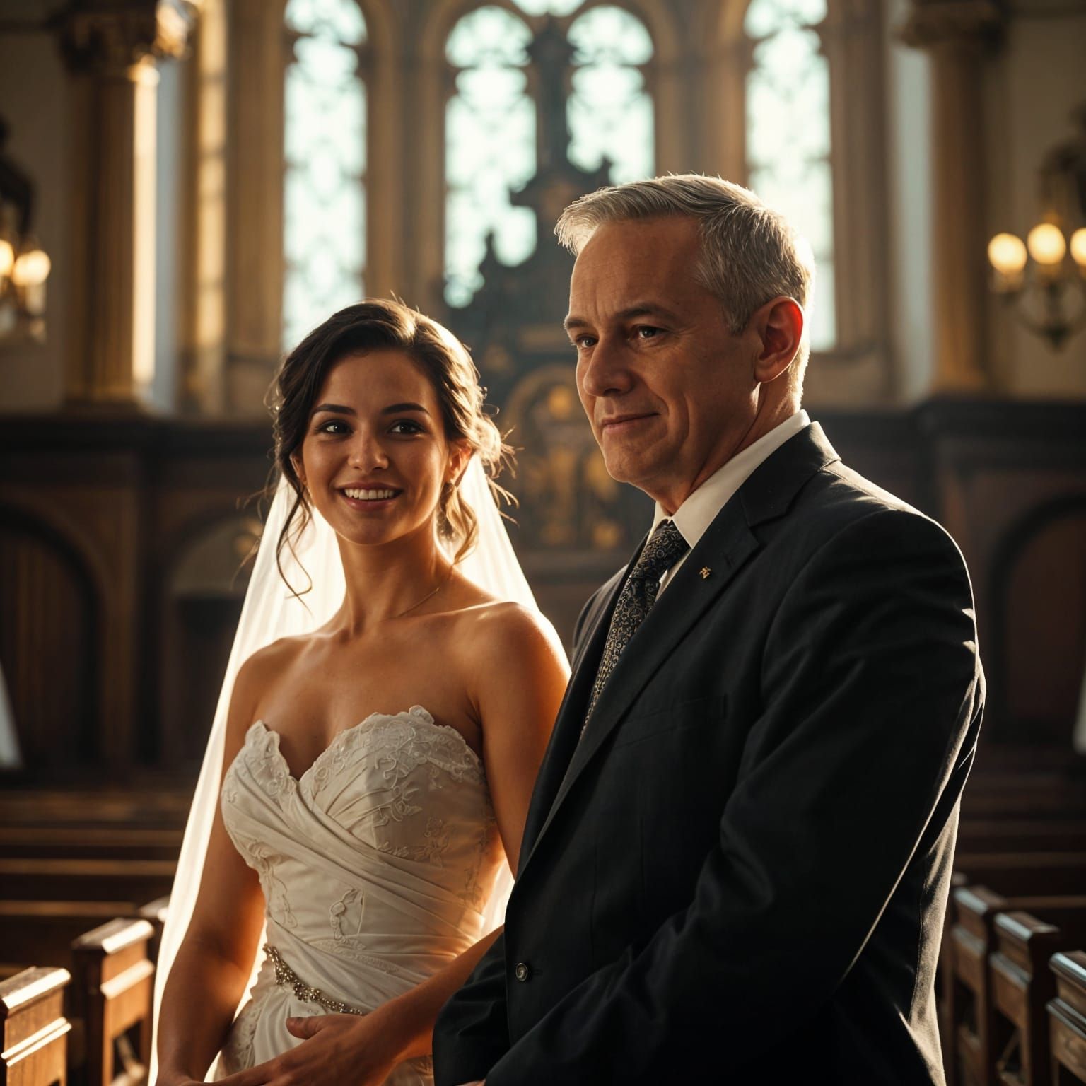 Father's Emotional Goodbye in a Church Wedding, Cinematic Fi...