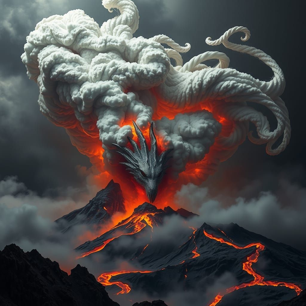 Apocalyptic Volcano Eruption Forming Dragon in Sky