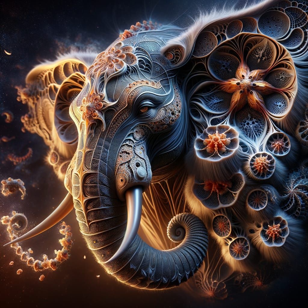 Surreal Elephant with Radiolarian Fur, Macro Photography