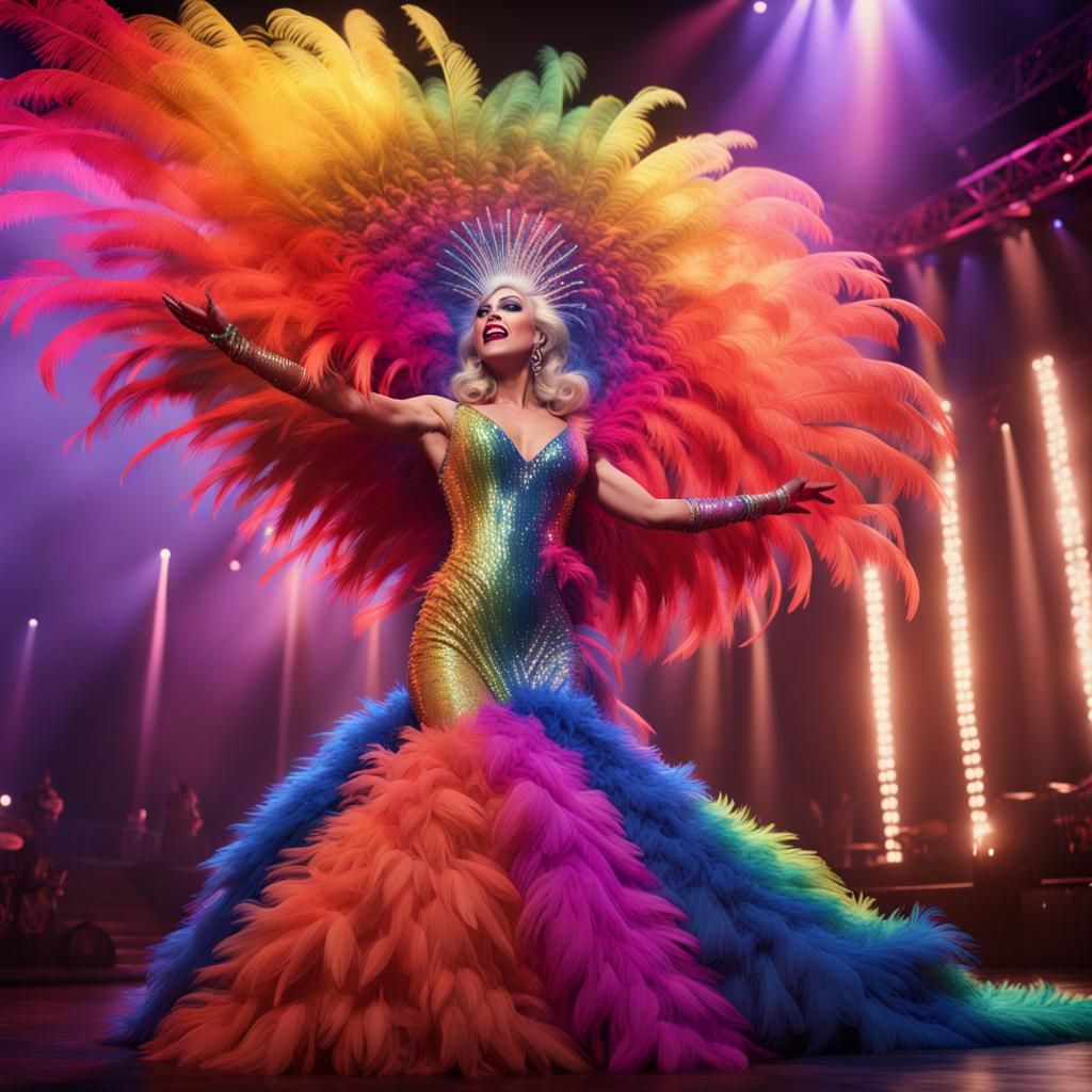 Rainbow Drag Queen Performing On Stage