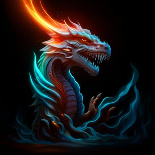 Glowing Glass Dragon Vomiting Fire: Detailed Digital Art