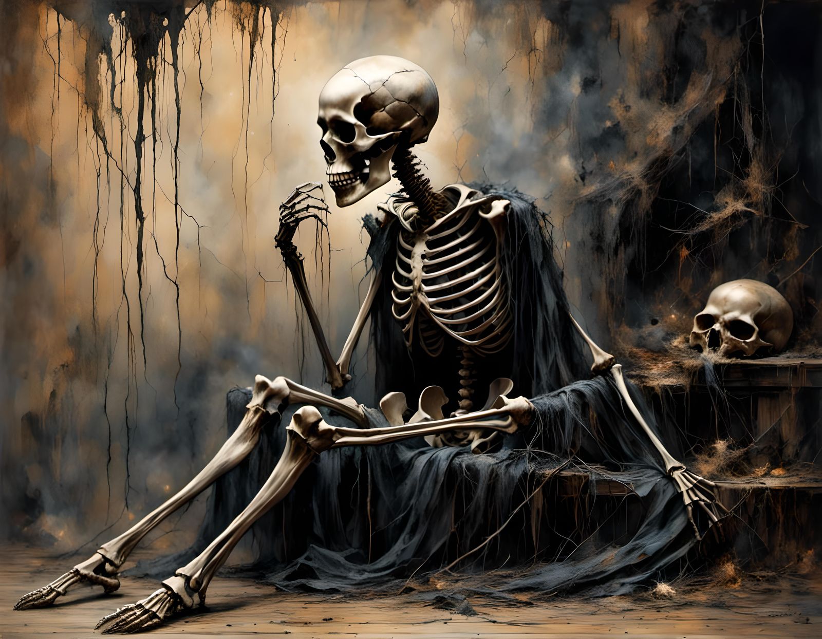 Brooding Skeleton in Dark Fantasy Art Style