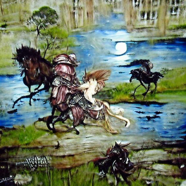 Fairy Knight on Horse in Arthur Rackham Style