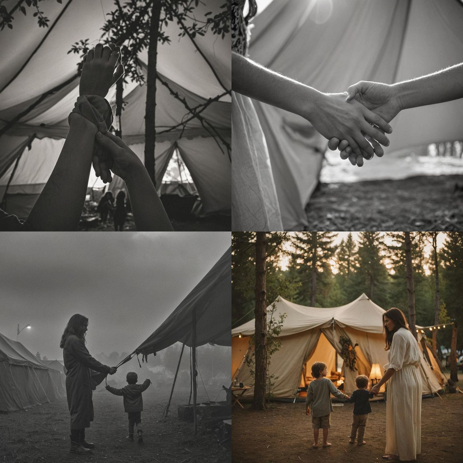 Silhouette of Mother and Child at Campsite
