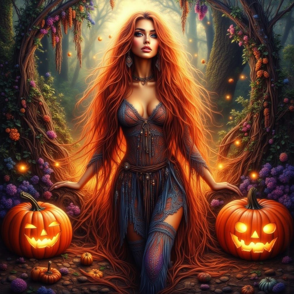 Bohemian Woman Dancing in Firelight