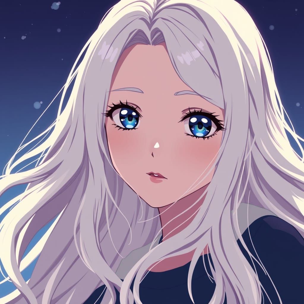 Anime Girl with Platinum Hair and Indigo Eyes