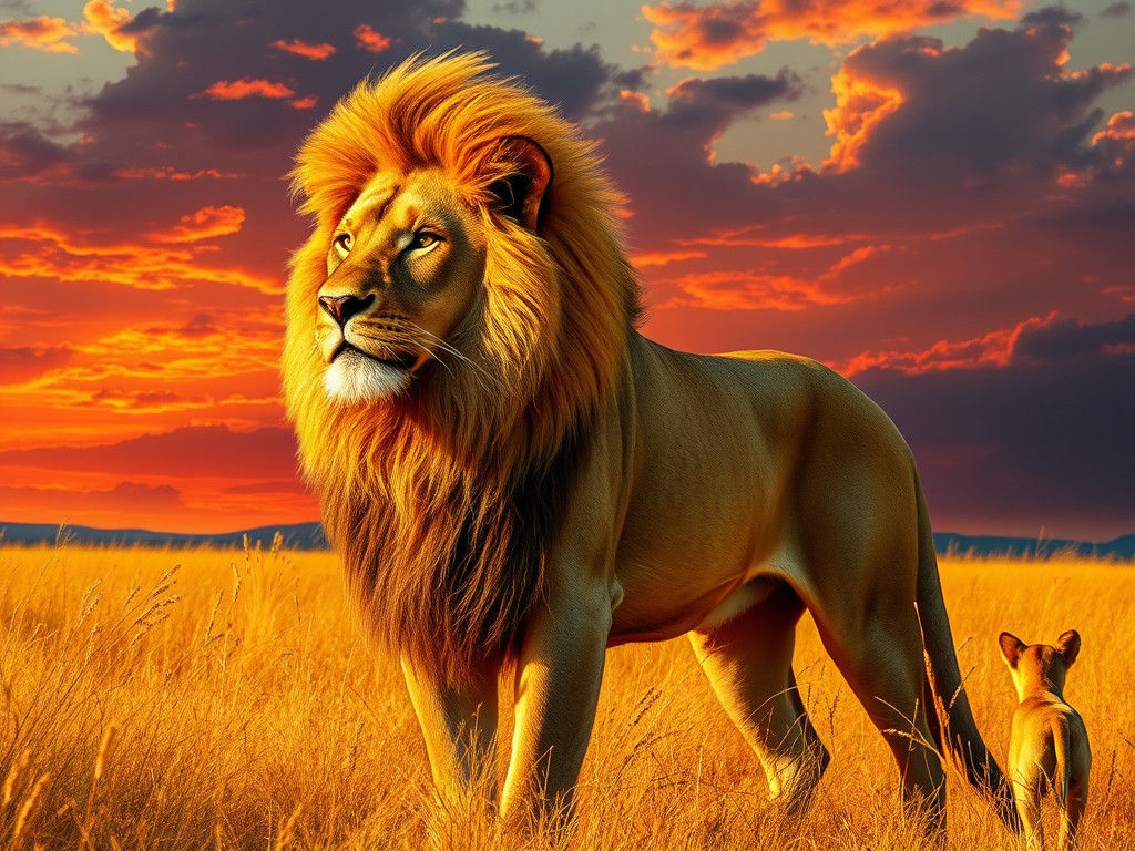 Regal Lion in Golden Savanna Landscape