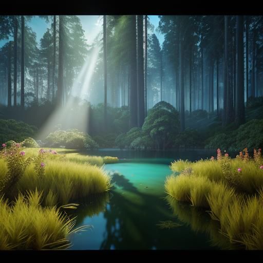 Surreal Hyperrealistic World with Glowing Flora in 3D