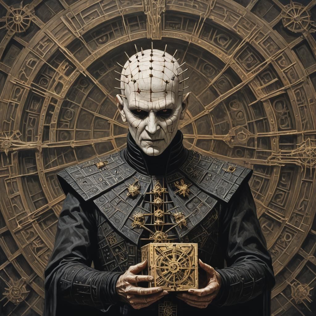 Pinhead, cenobite, Hellraiser movie, scary, holding the lame...