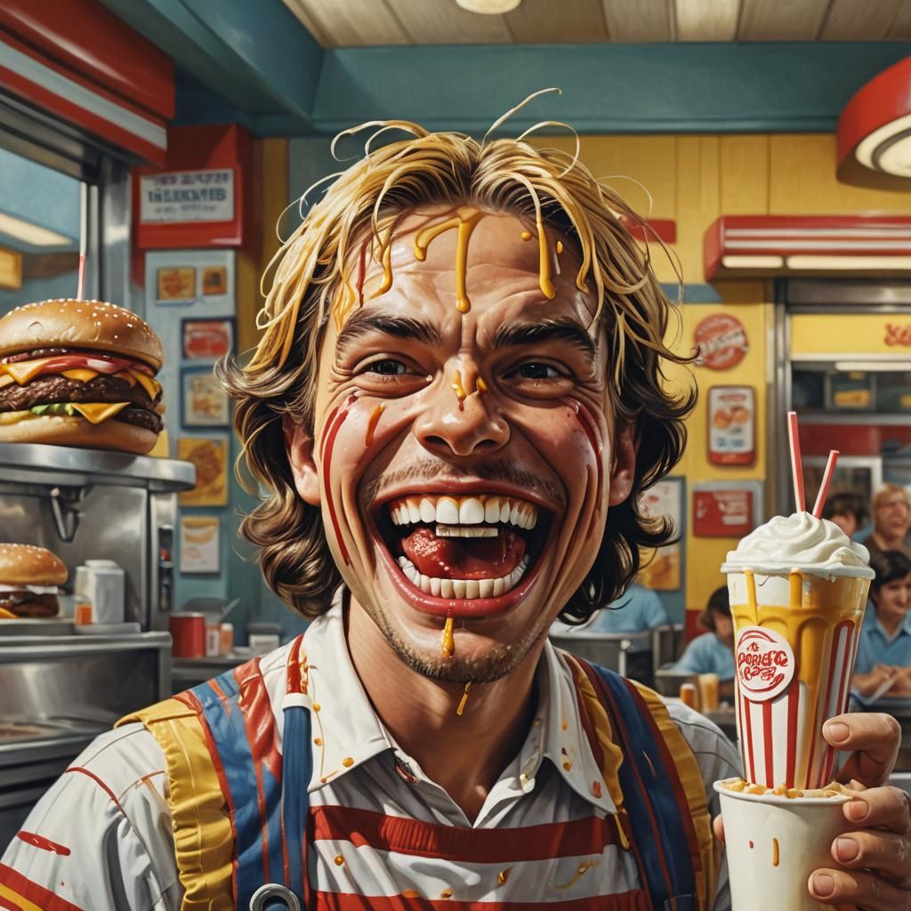 1970s Fast Food Worker with Milkshake: Hyperrealistic Art