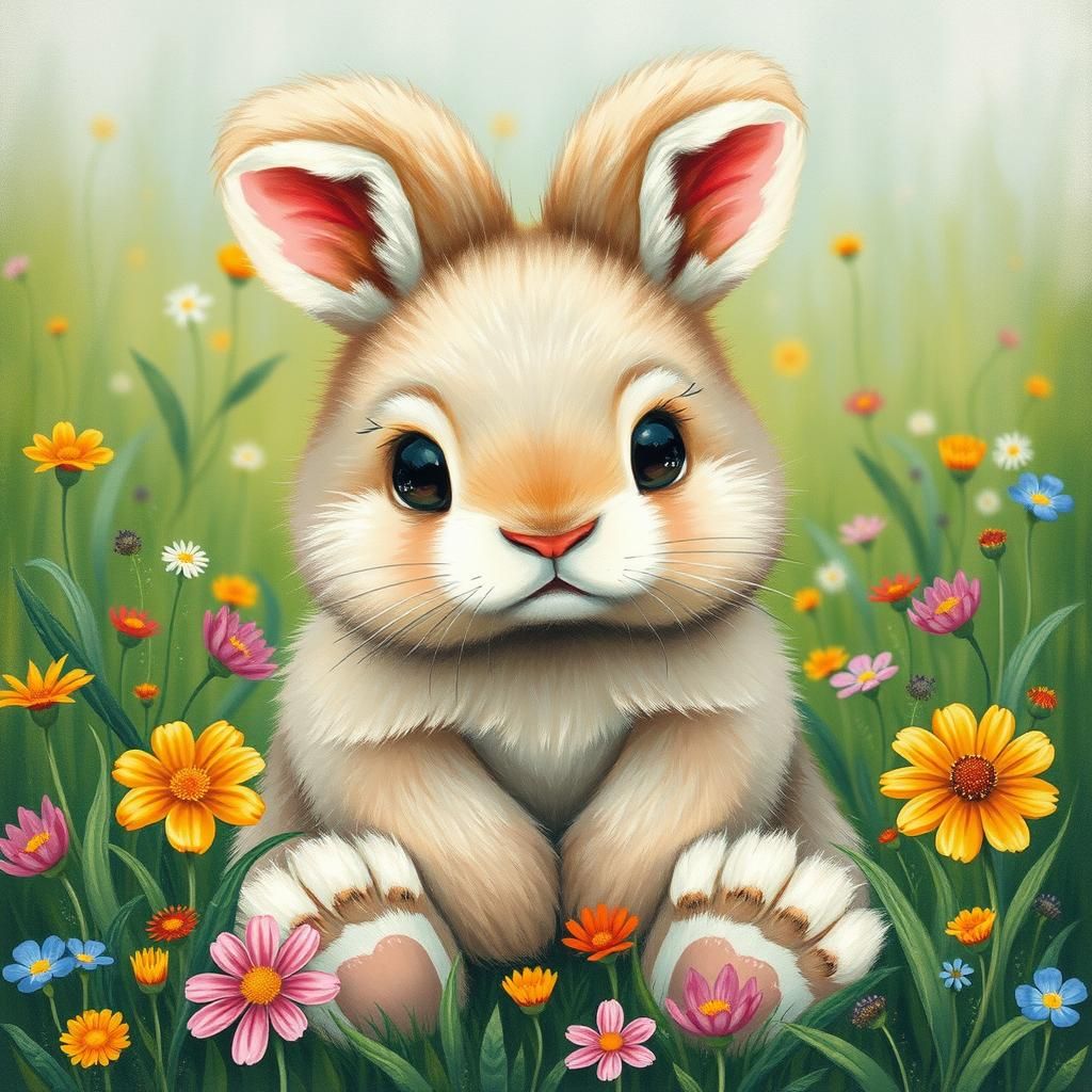 Adorable Plush Bunny in Gouache Painting Style